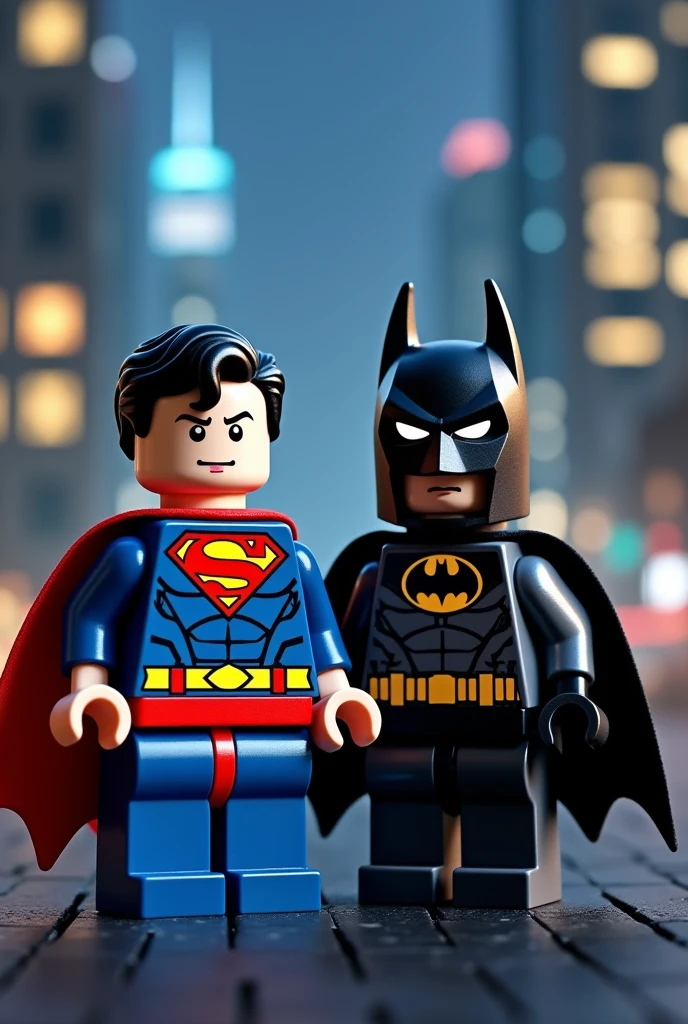Superman and Batman in lego art, night