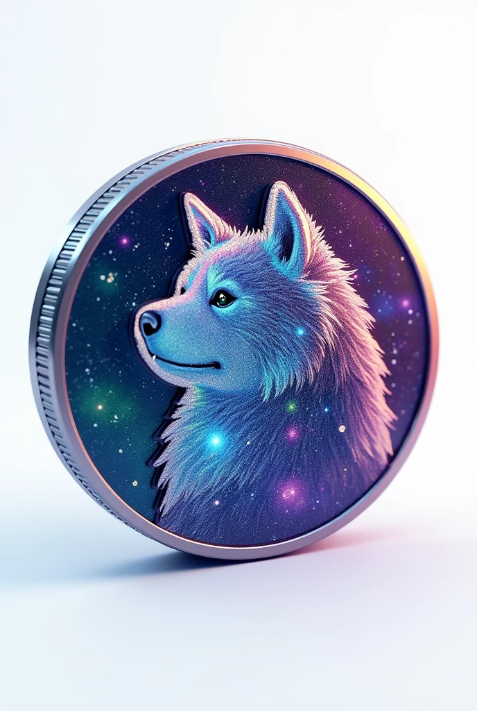 has the dogecoin cryptocurrency in the form of a galaxy-colored coin on a completely white background 