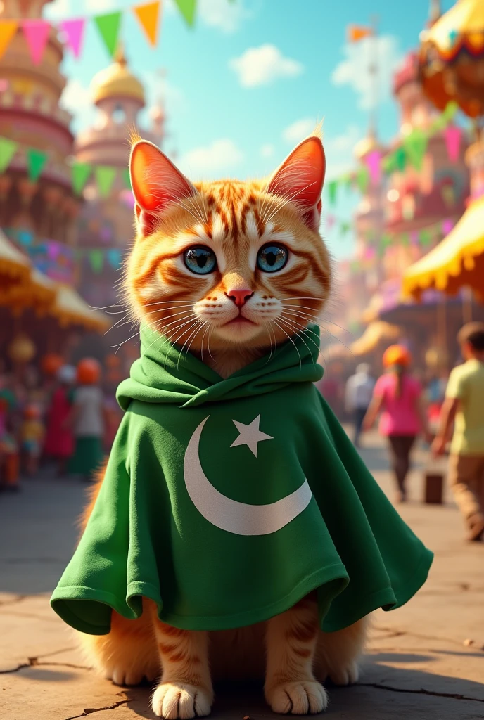 Un chat habiller avec le drapeau Pakistan 🇵🇰 Dans un CARNAVAL 