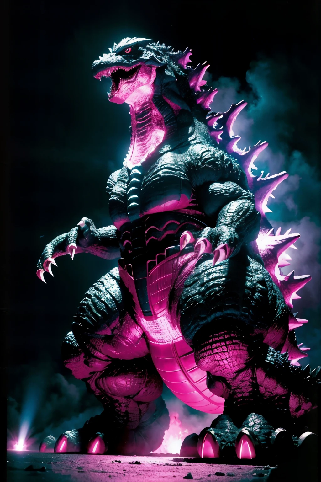 kaiju godzilla, poder light thulian pink, High definition, super detaill, 8k 