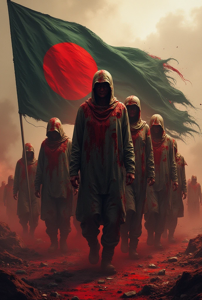 Make a Bangladeshi war flag with bloody pleople
