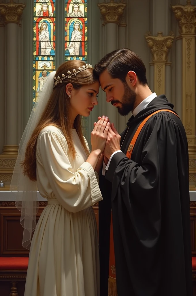 Drawing of a Christian woman ordaining her husband who is a minister