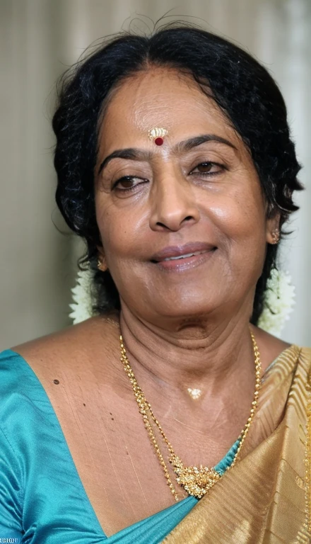 mature,sexy vijaya,60 years old, Close up face shot of vijaya,Closeup shot, UHD ,4K ,HD ,detailed face ,detailed eyes ,detailed lips , closeup pic taken on iphone 15, slight smile