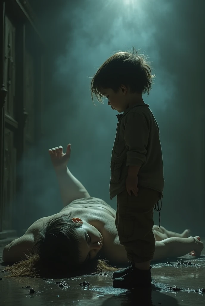 Orphan boy seeing his own dead body 