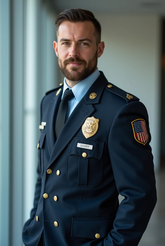 Security employee photo as business marketing template