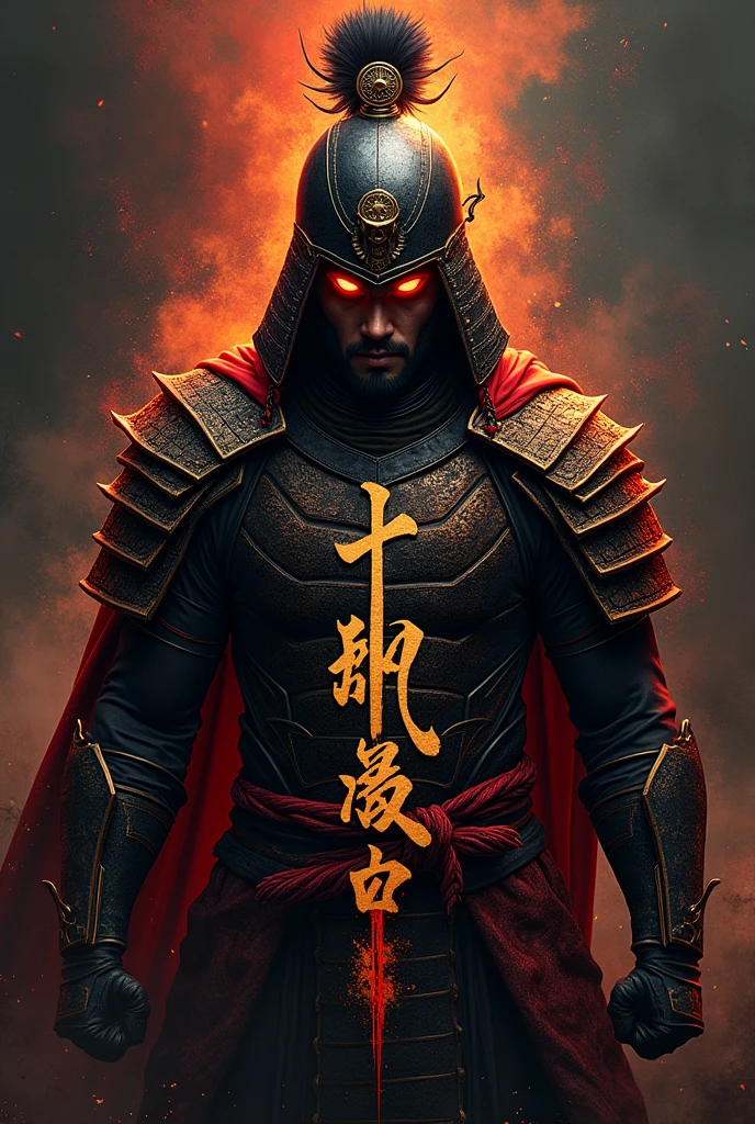 Create a lettering Kingbin3210 with a warrior in black red gold