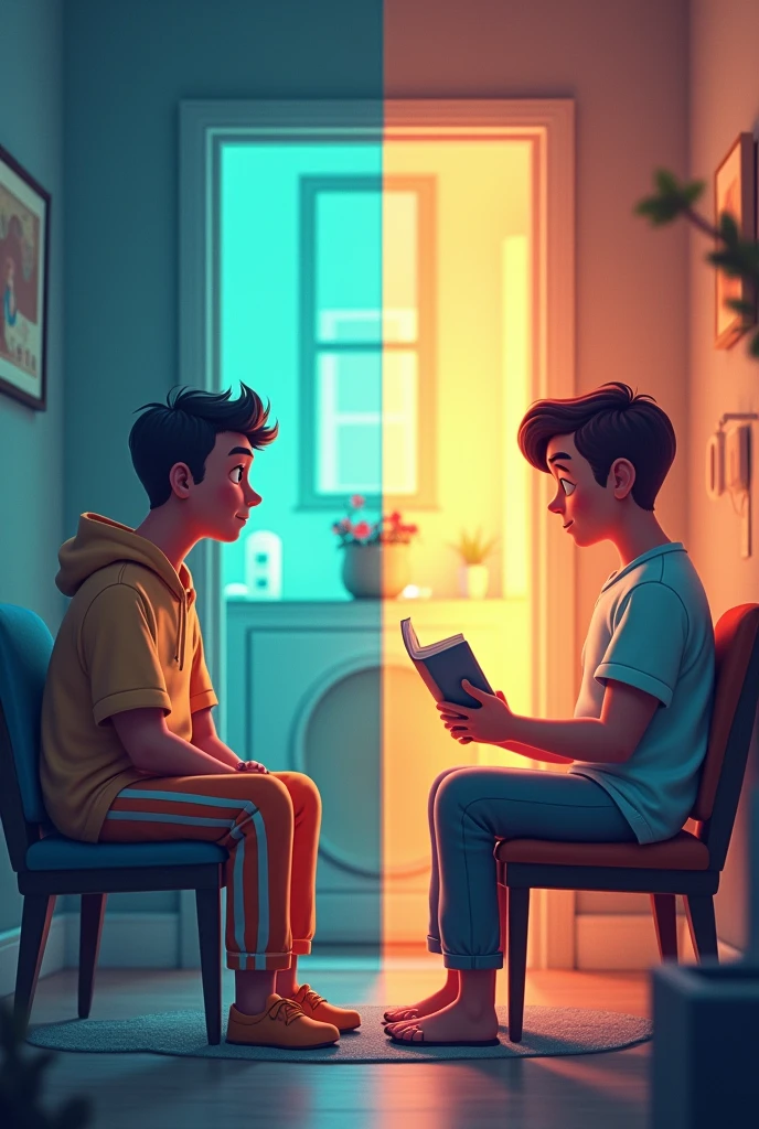Draw a person under house arrest and next to him a person on medical leave animated version