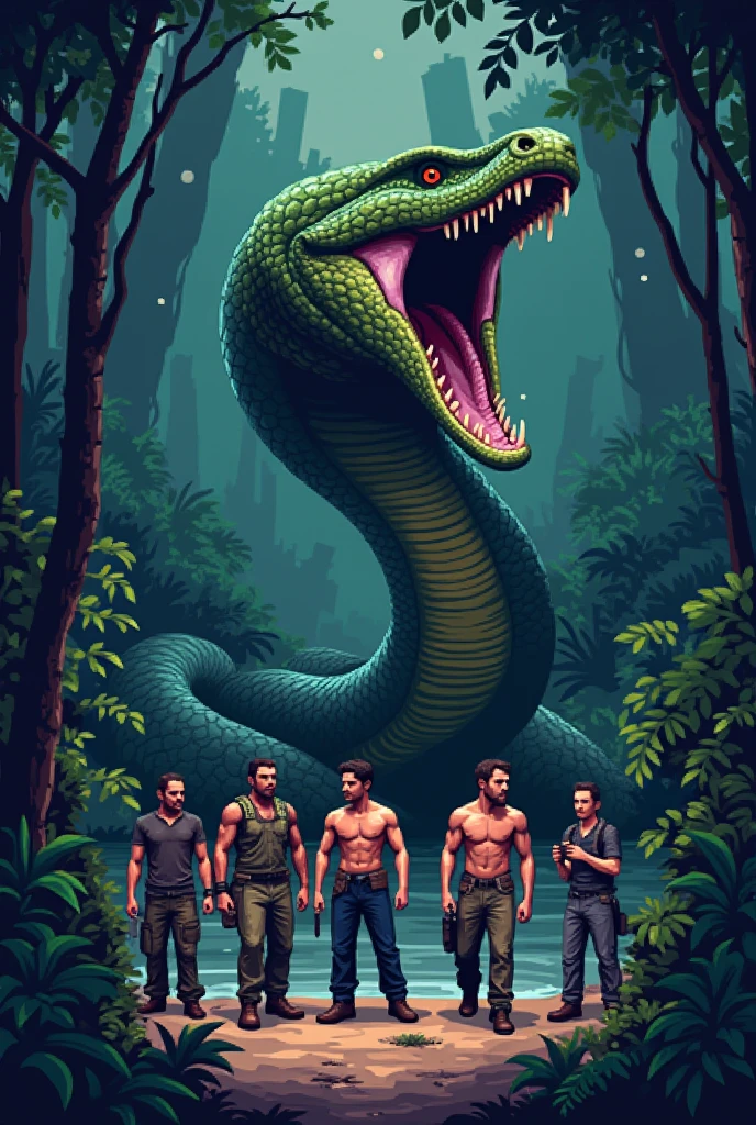 The movie Anaconda as lofi pixel art