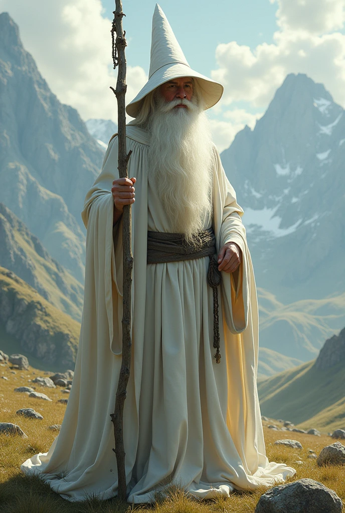Create a realistic image of Gandalf the White from The Lord of the Rings