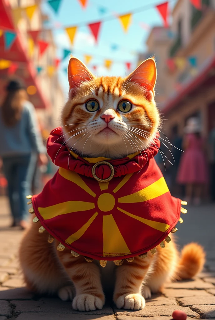 Un chat habiller avec le drapeau MACEDOINE 🇲🇰Dans un CARNAVAL