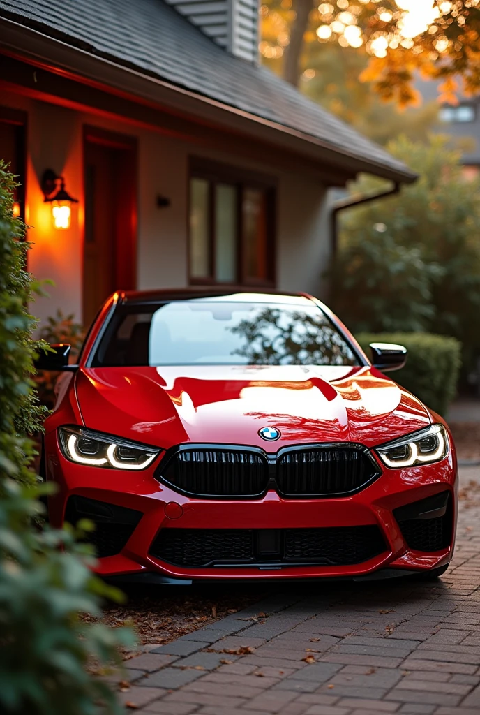 Bmw car was park in house the car colour was red the light in red colour