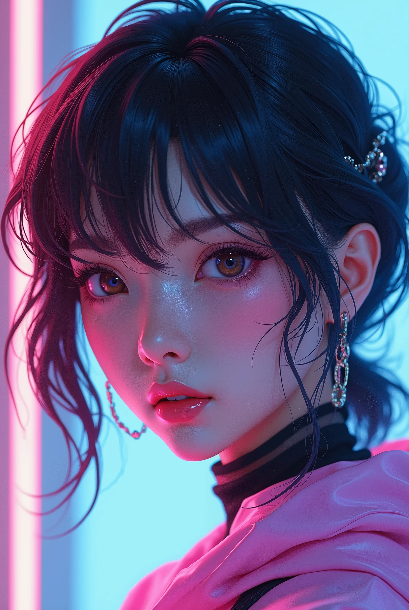 snthwve style, nvinkpunk Closeup face portrait of (((sks person))), smooth soft skin, big dreamy eyes, beautiful intricate colored hair, symmetrical, anime wide eyes, soft lighting, detailed face, by makoto shinkai, stanley artgerm lau, wlop, rossdraws, concept art, digital painting, looking into camera