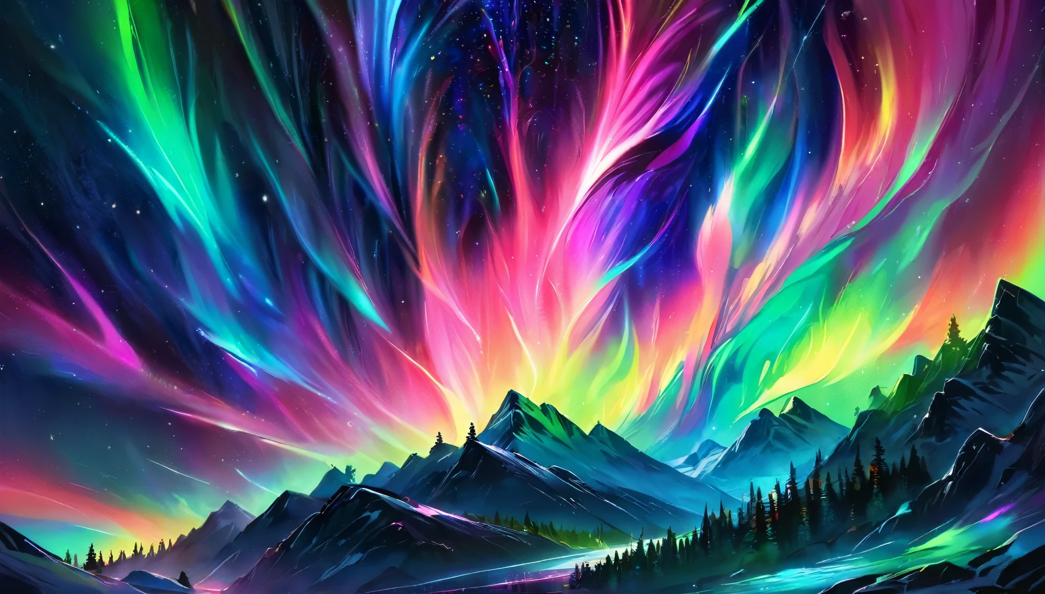 (Ethereal, fluorescent colors, neon lights,), aurora_borealis, vibrant colors BREAK, 3d render BREAK, (masterpiece), best quality, highres, 4k, 8k, cinematic lighting, amazing quality, amazing shading, soft lighting, light particles floating, chromatic aberration, colorful space galaxy, dynamic angle, starry night, extremely detailed, Illustration, official artwork, anime style, wallpaper, official art, 35mm, analog style, a realistic photo, film grain, (photorealistic:0.6), taken by a canon eos r5, ultra detailed, chromatic aberration, colorful, bright colors,