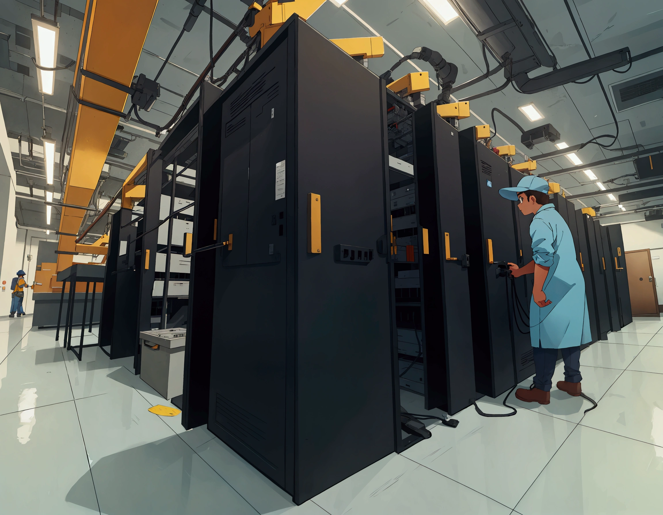 Workers checking the server room