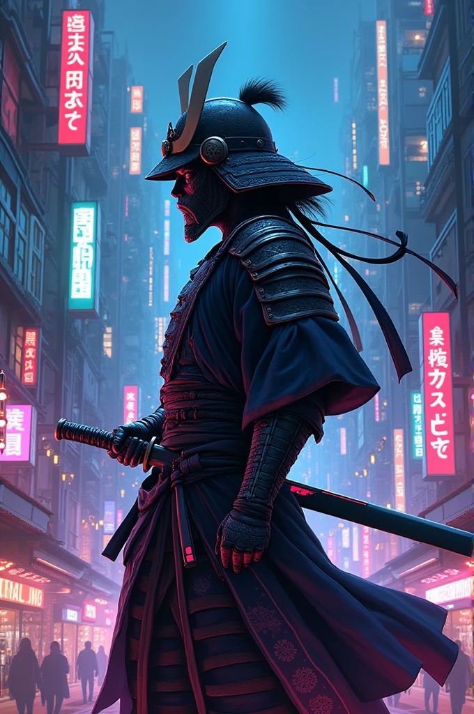 Samurai. アニメ. katana. Cyberpunk Background. Raby