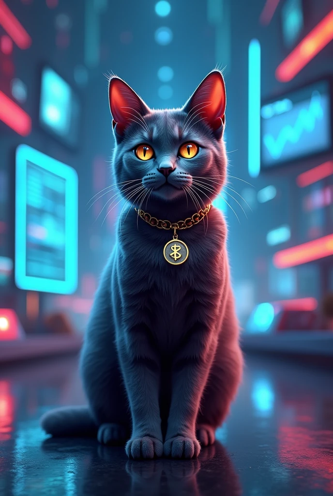 create a creative marketing photo of a cat who represente a token in crypto world called SUYA . Use your creativity 