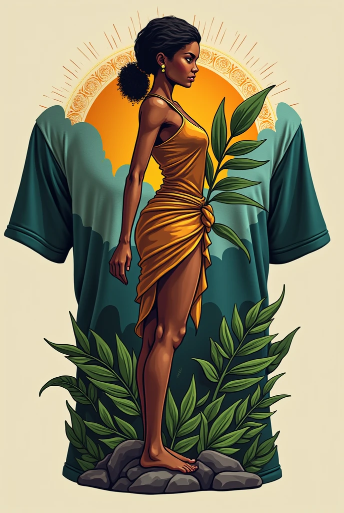 create a t-shirt model with the symbol “woman holds parana” program and the phrase on the back "we make the difference"