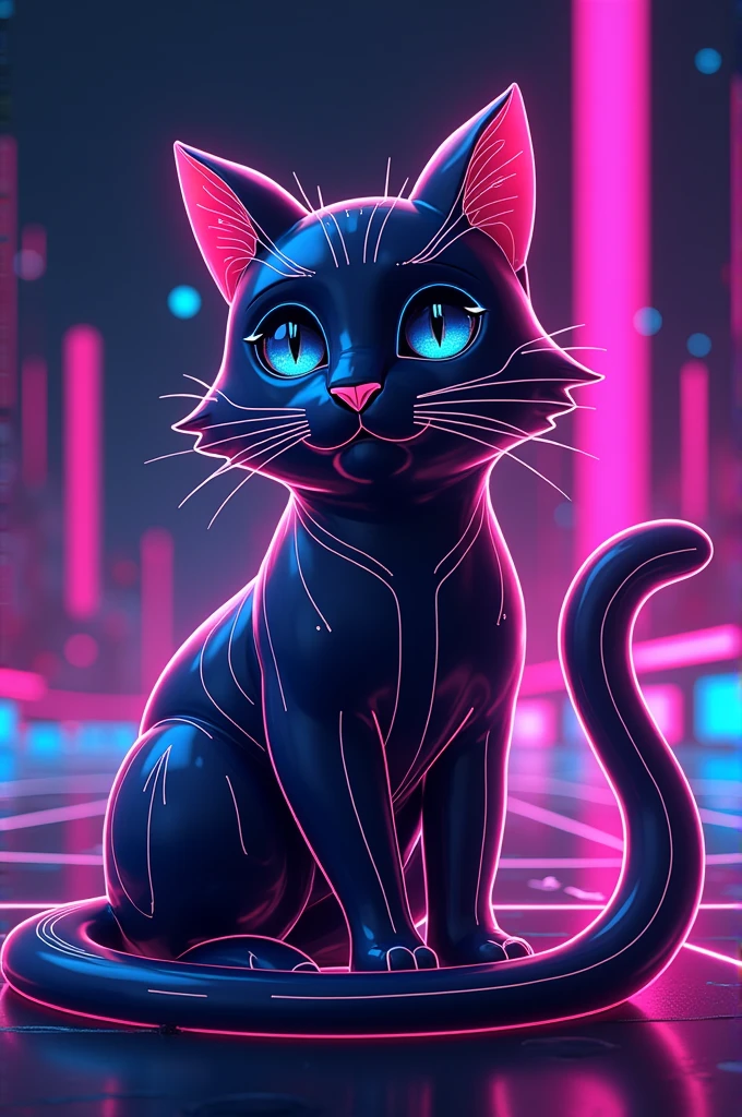 Design a colorful logo featuring a futuristic theme that combines a stylized image of a cat named 'Suya' with the Tron cryptocurrency coin logo. The cat should be sleek and modern, representing agility and intelligence, while the Tron logo should be integrated into the design in a way that highlights the connection between the two. The overall design should have a vibrant, high-tech feel, with neon colors and glowing elements to emphasize the futuristic aspect."