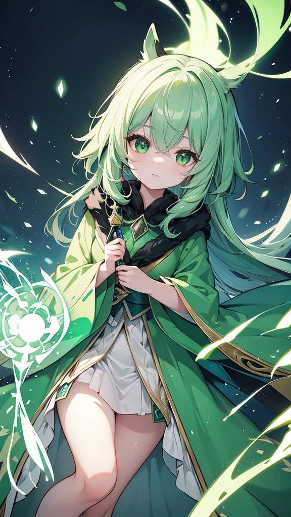 Emerald Llama in green robes、Glowing eyes visible behind the robe、Character portrait