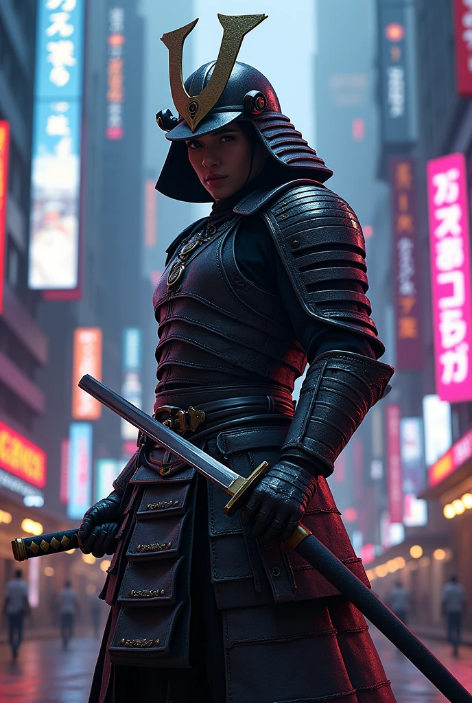 Samurai. アニメ. katana. Cyberpunk Background. Raby . chrome armor 