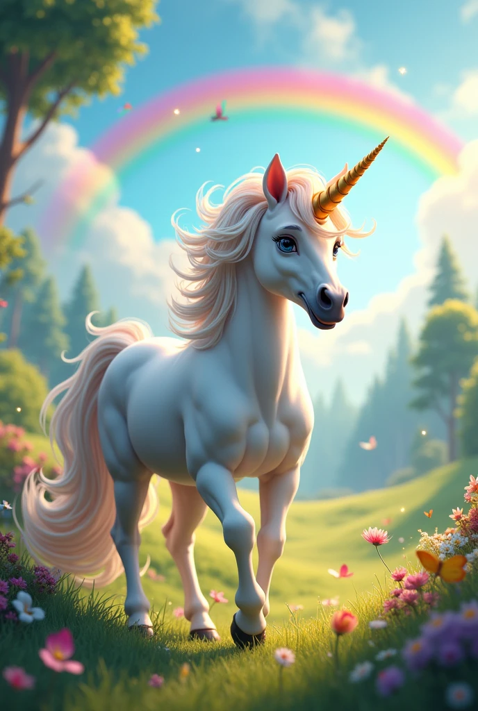 A unicorn in a world of wonders With rainbows