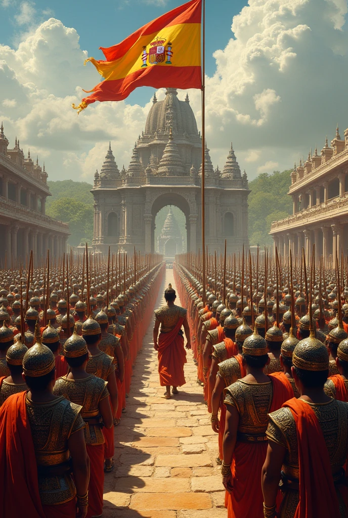 10000 of historical soldier and king have salutes single flag spain in big kingdom in tamilnadu raja raja cholan