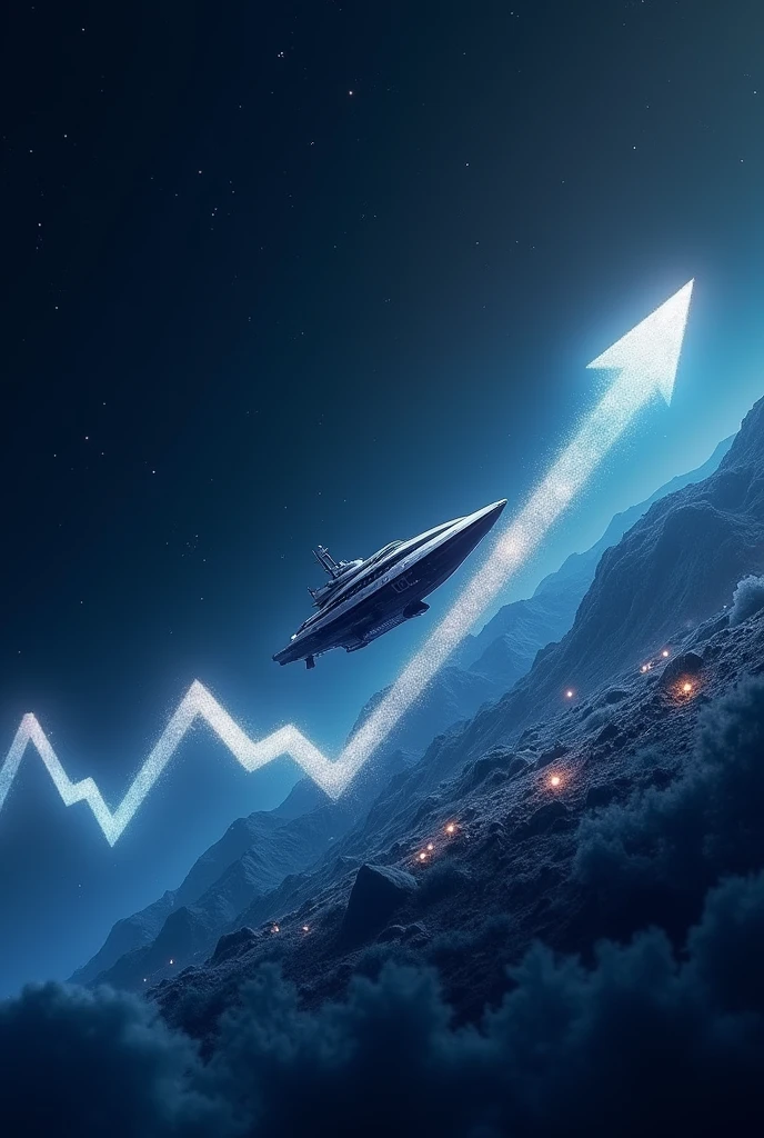 Make an investment graph but the arrow is a ship and the background is space. 