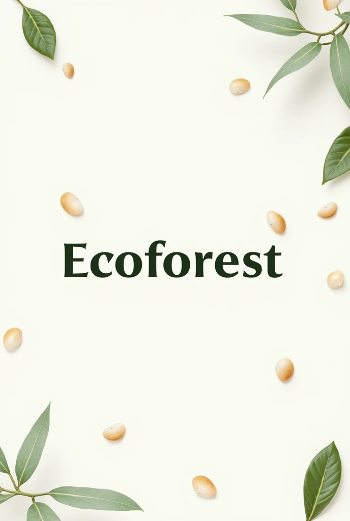 A brand logo for cosmetic products from the tropical forest with the name ecoforest and the white background with seeds
