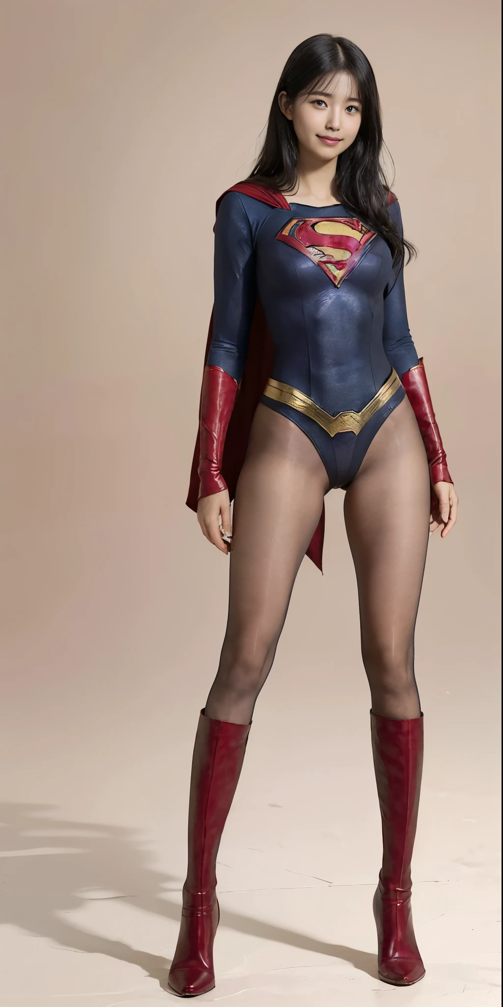 No background、(((Beautiful legs in black tights.)))、(((Legally express the beauty of your smile)))、((((Make the most of your original images)))、(((Supergirl Costume)))、(((Beautiful Hair)))、(((suffering)))、(((Please wear black tights....、Wear red boots)))、((Best image quality、8k))、((Highest quality、8k、masterpiece:1.3))、(((Preserve background )))、Sharp focus:1.2、Beautiful woman with perfect figure:1.4、Slim Abs:1.2、Wet body:1.5、Highly detailed face and skin texture、8k