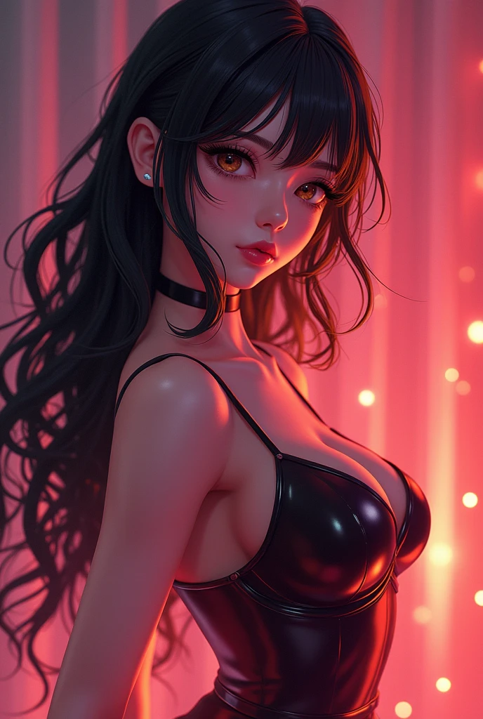 A beautiful anime girl with a revealing and sexy outfit, intense gaze, long eyelashes, detailed facial features, smooth skin, elegant pose, highly detailed, photorealistic, 8k, masterpiece, vibrant colors, dramatic lighting, cinematic composition