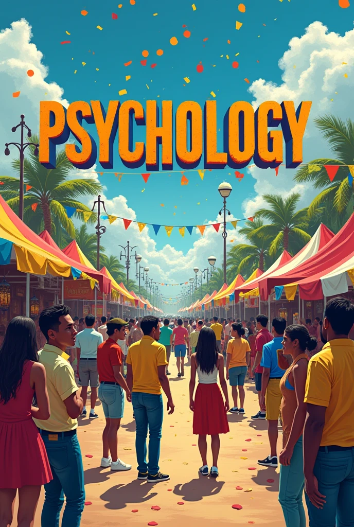 Make a post that says PSYCHOLOGY And the background will be the Cali fair in Colombia Word PSYCHOLOGY