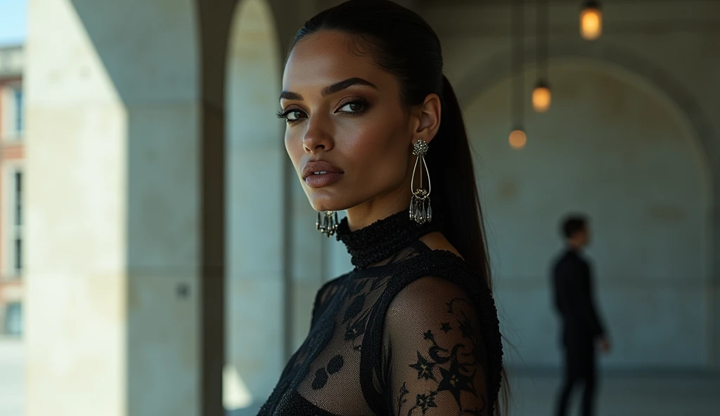 "Create an avant-garde fashion scene featuring a model with African descent, but with the features of Angelina Jolie. The model is dressed in an experimental, artistic outfit that defies conventional fashion norms, showcasing bold, non-traditional materials and striking, asymmetrical designs. The setting is an abstract, minimalist environment with sharp contrasts and dramatic lighting, emphasizing the uniqueness of the attire. The composition highlights the model's elegance, confidence, and sophistication, with a focus on her flawless, captivating presence.
Filmed on ARRI ALEXA 65, Bokeh, sharp focus on the subject, shot by Don McCullin. The atmosphere should exude a sense of artistic expression, with the model embodying the essence of avant-garde fashion—daring, bold, and cutting-edge.
Keywords: beauty, model, elegance, glamour, fashion, stunning, radiant, chic, graceful, confident, striking, flawless, alluring, photogenic, sophisticated, enchanting, captivating, charismatic, runway, editorial, beauty standards, artistic, style, aesthetic, personality, portrait, beauty photography, professional model, fashionista, trendsetter.
