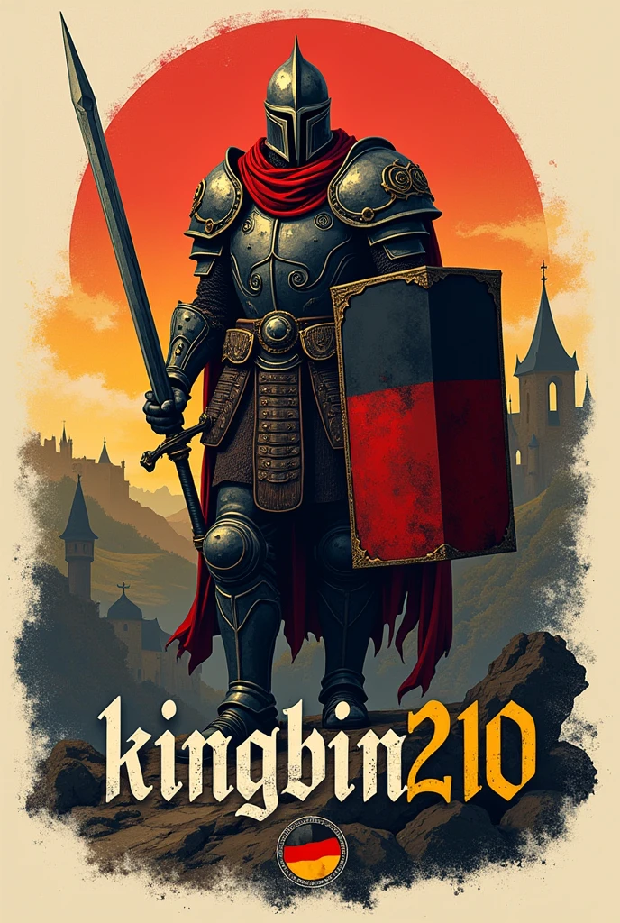 Create a lettering Kingbin3210 with a warrior in Germany colors