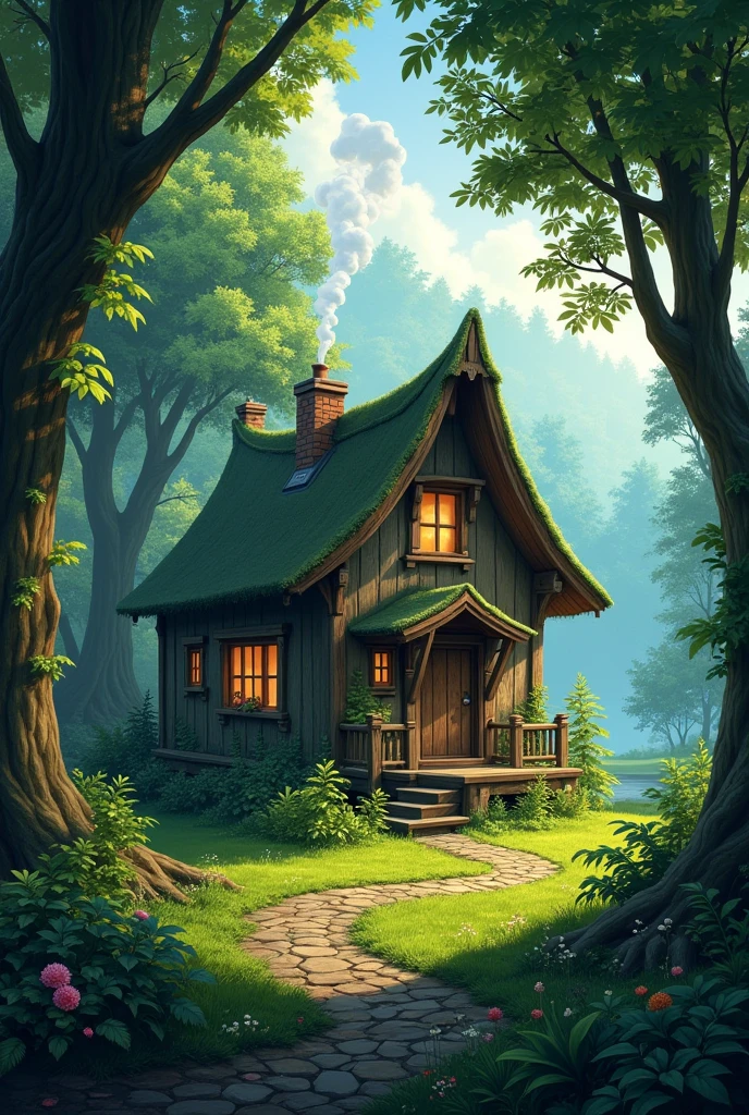 House in the middle of a forest of trees