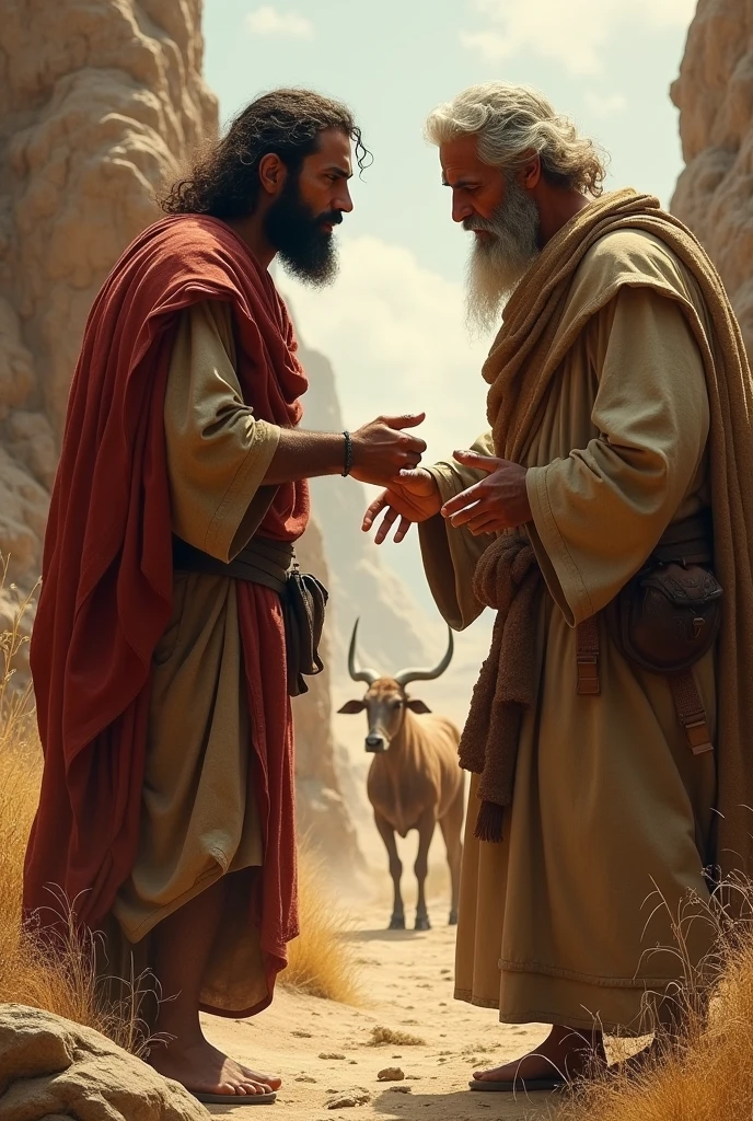 Biblical character Jacob arguing with Laban