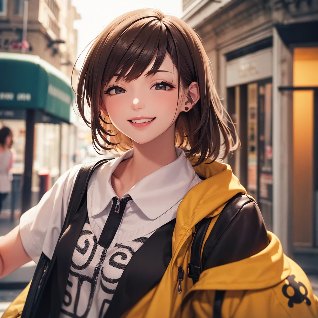 Highly detailed face, ((Open your eyes)), cute, Vibrant colors, Soft natural light, Bokeh effect. clothing(one piece)､(((ear))), Professional photography, Street Snapshots, Vibrant colors, (smile, Laughter),from the front