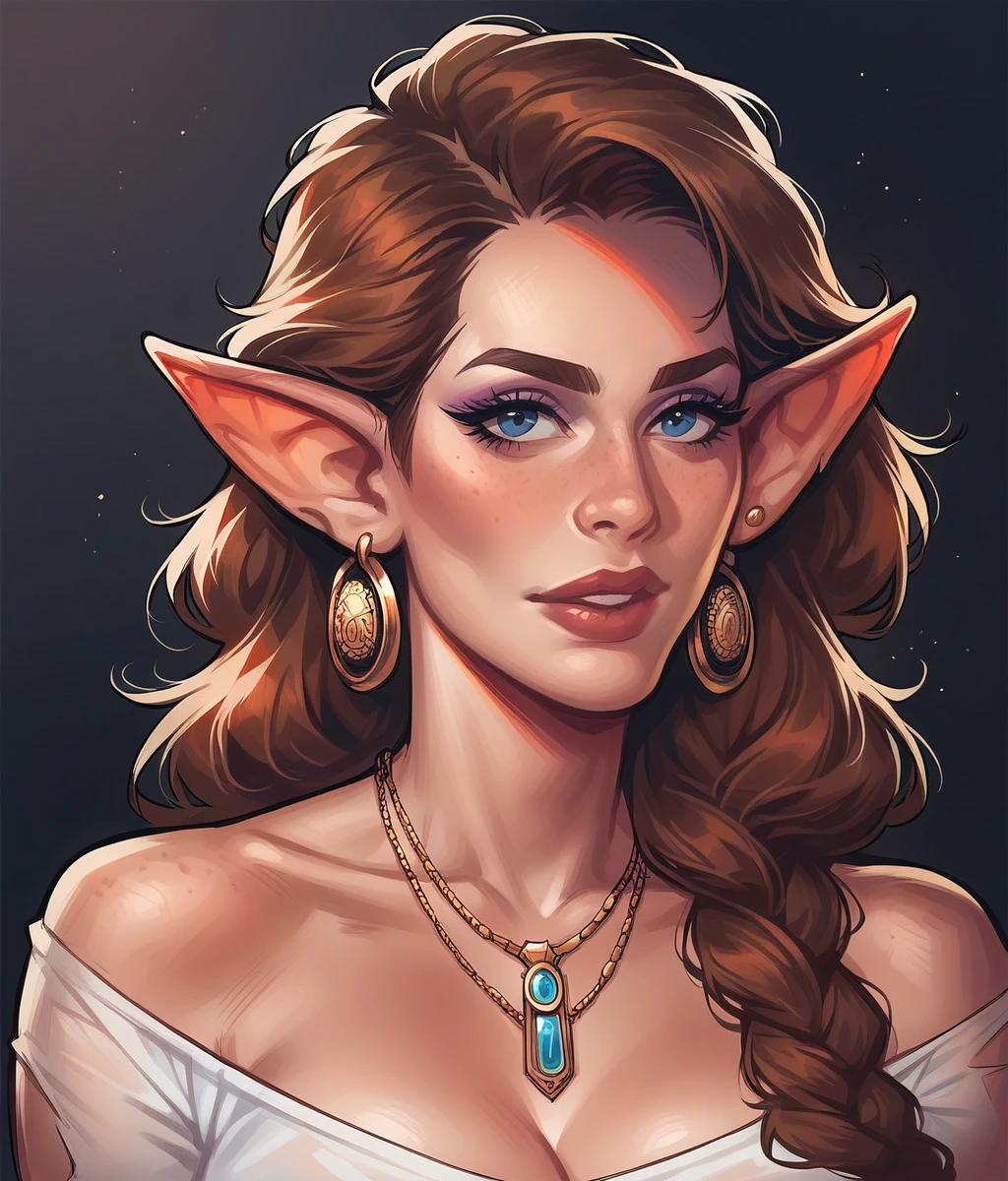 uploaded e621, score_9, score_8_up, score_7_up, score_6_up, score_5_up, score_4_up, rating_safe, smooth, source_furry, {realistic},arafed woman with big boobs, goblin female portrait, very very very thick hair, package cover, art cover illustration, inspired by Earl Norem, album art, inspired by Herbert James Gunn, joshua middleton comic cover art, promo art