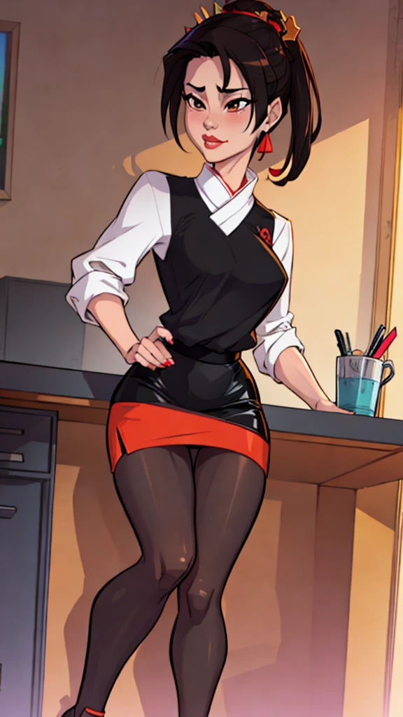 1girl, Best quality, masterpiece, azula, tight clothes, black pencil skirt, sexy, seductive, secretary, white blouse