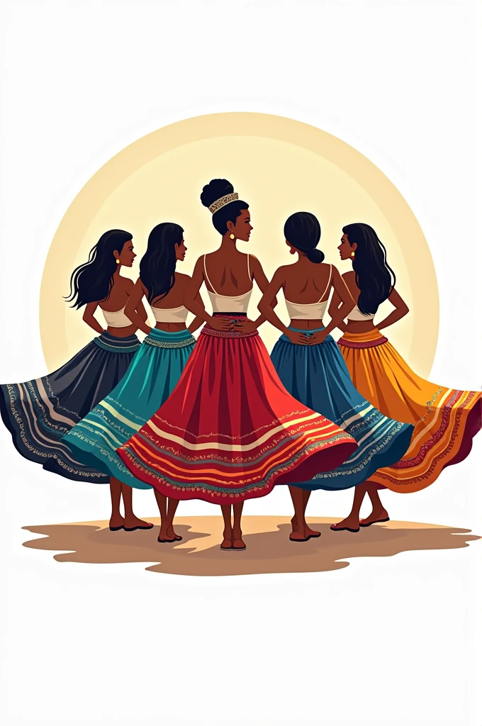 Drawing of logo of women wearing different Panamanian skirts