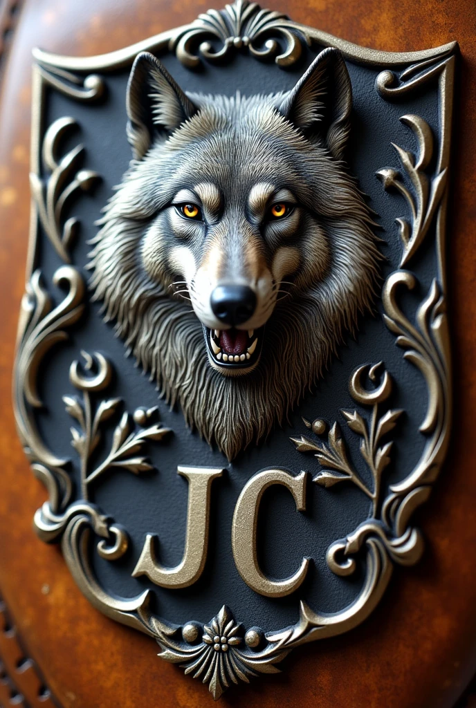 Create me a branding iron for cattle inspired by my name which is Johan Contreras and I want it to have as a reference my Siberian wolf dog