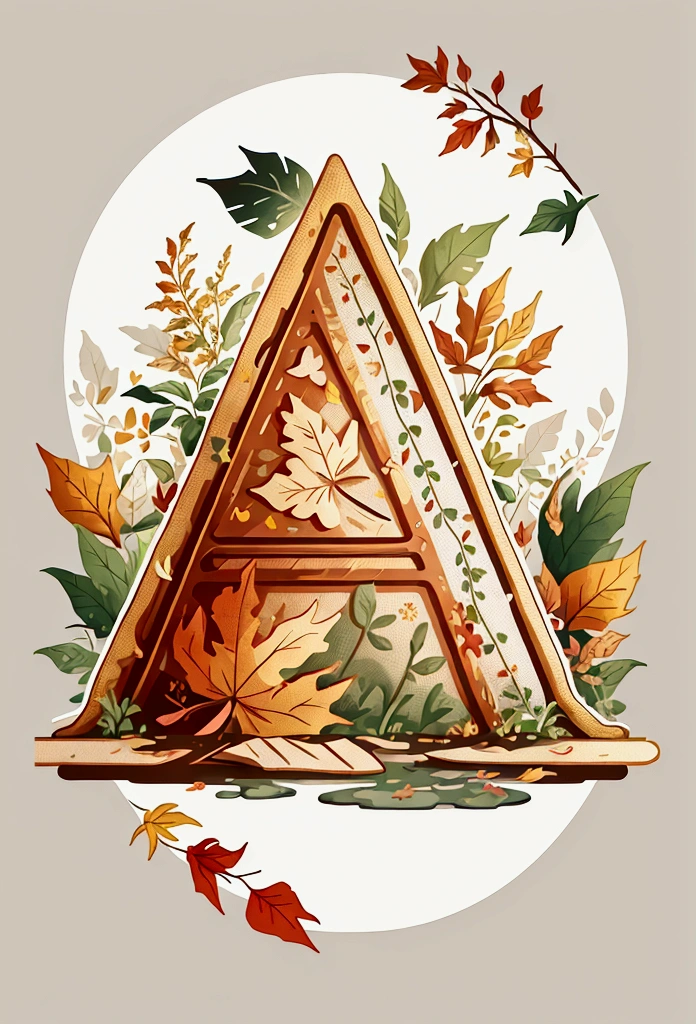 A nature scene, colorful petals and leaves all over the place, cross-stitch pattern, flat sticker design, minimalistic. logo style