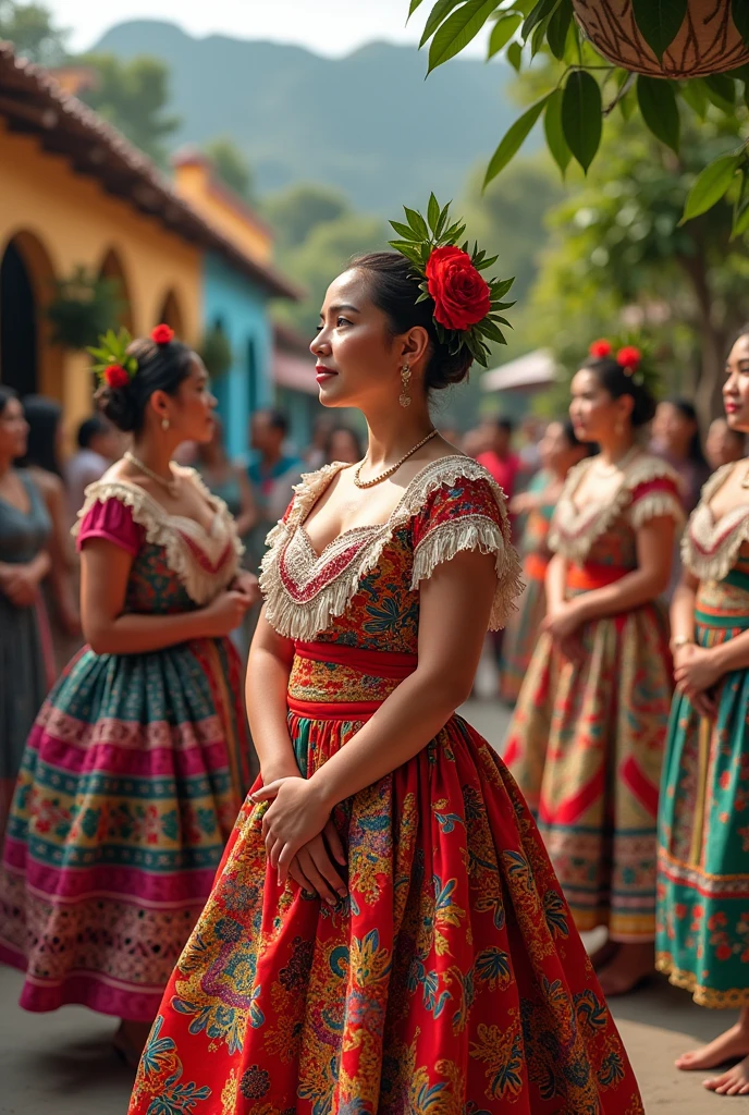 Women dressed in the traditional costume of Panama