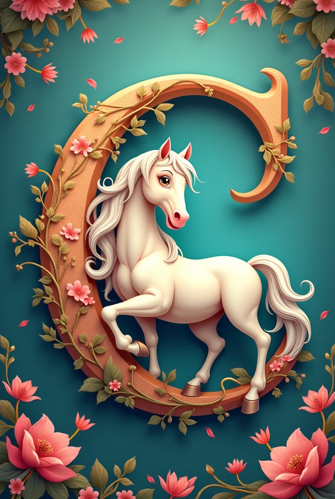 create the letter c,with a horse at his side with a Disney design