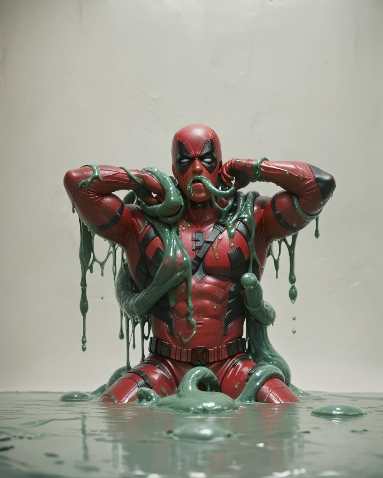 Deadpool, Superhero, Tentacle entanglement,, monster breeding, wet, slime, tentacles, slimy tentacles, monster and human breeding, Deep into the mouth, pectoral