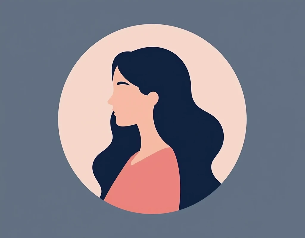 Create a logo of round shape colour will be pink and dark blue with a girl no face