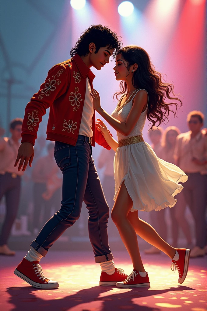 Create a drawing of a girl dancing with Michael Jackson