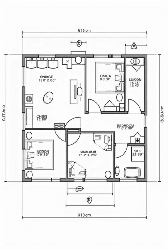 Floor plan of a house, and their dimensions