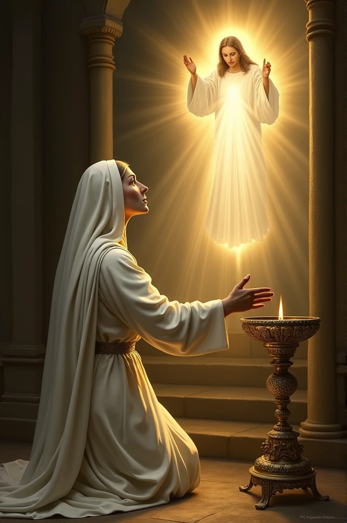 generate an image of saint faustina adoring eucharistic Jesus