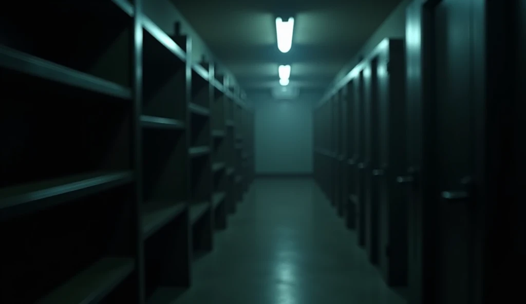dark background with slightly
blurred silhouettes of empty storage shelves on one side
, representing the
dramatic shortage without showing a shortage of silver. a dimly lit room with shelves and a light, unsettling creepy liminal space, spooky creepy liminal space, creepy backrooms, uncanny creepy liminal space, an empty backroom, an scp anomalous object, the scary empty liminal spaces, long dark hallway, anxiety inducing backrooms, found footage video with different point of view