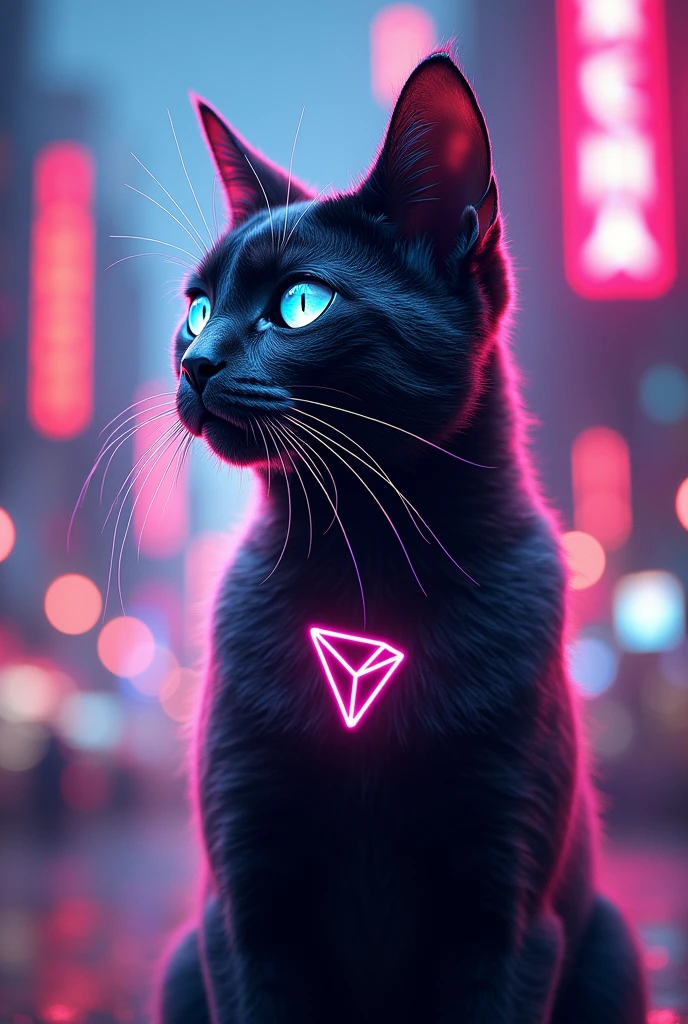 Design an eye-catching poster featuring a sleek, confident cat striking a pose that embodies the essence of the SUYA token. Incorporate the Tron logo seamlessly into the composition—perhaps as a subtle pattern on the cat’s fur or as a holographic reflection in its eyes. The background could be a futuristic cityscape, emphasizing SUYA’s forward-looking vision. Remember to use vibrant colors and dynamic typography to convey excitement and trust